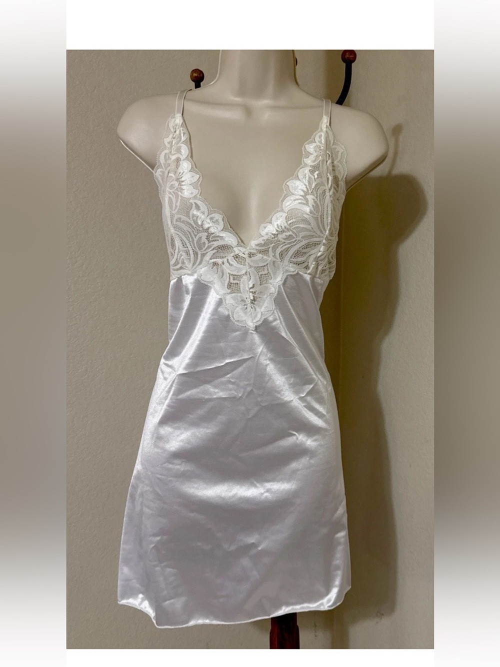 Lace-Trim Satin Chemise Slip - White XL